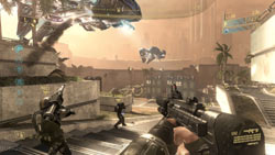 Firefight multiplayer mode from first-person perspective in 'Halo 3: ODST'